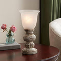 Brown Wood Off-White Shade Accent Lamp