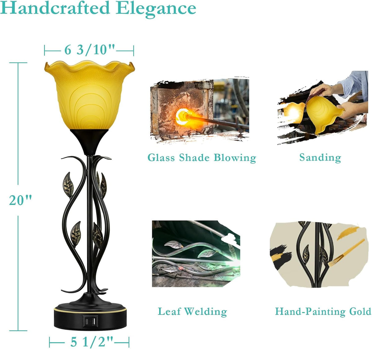 USB Touch Amber Floral Bedside Lamp Set