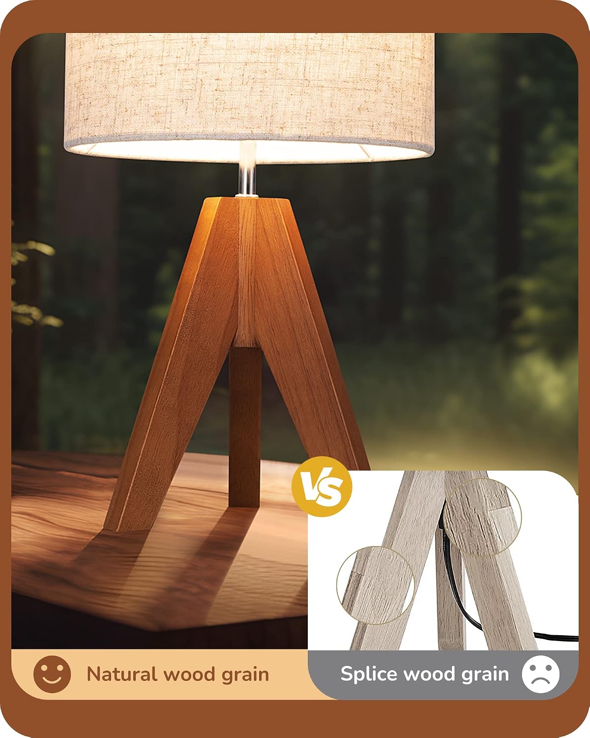 Wood Tripod Linen Shade Small Bedside Lamp