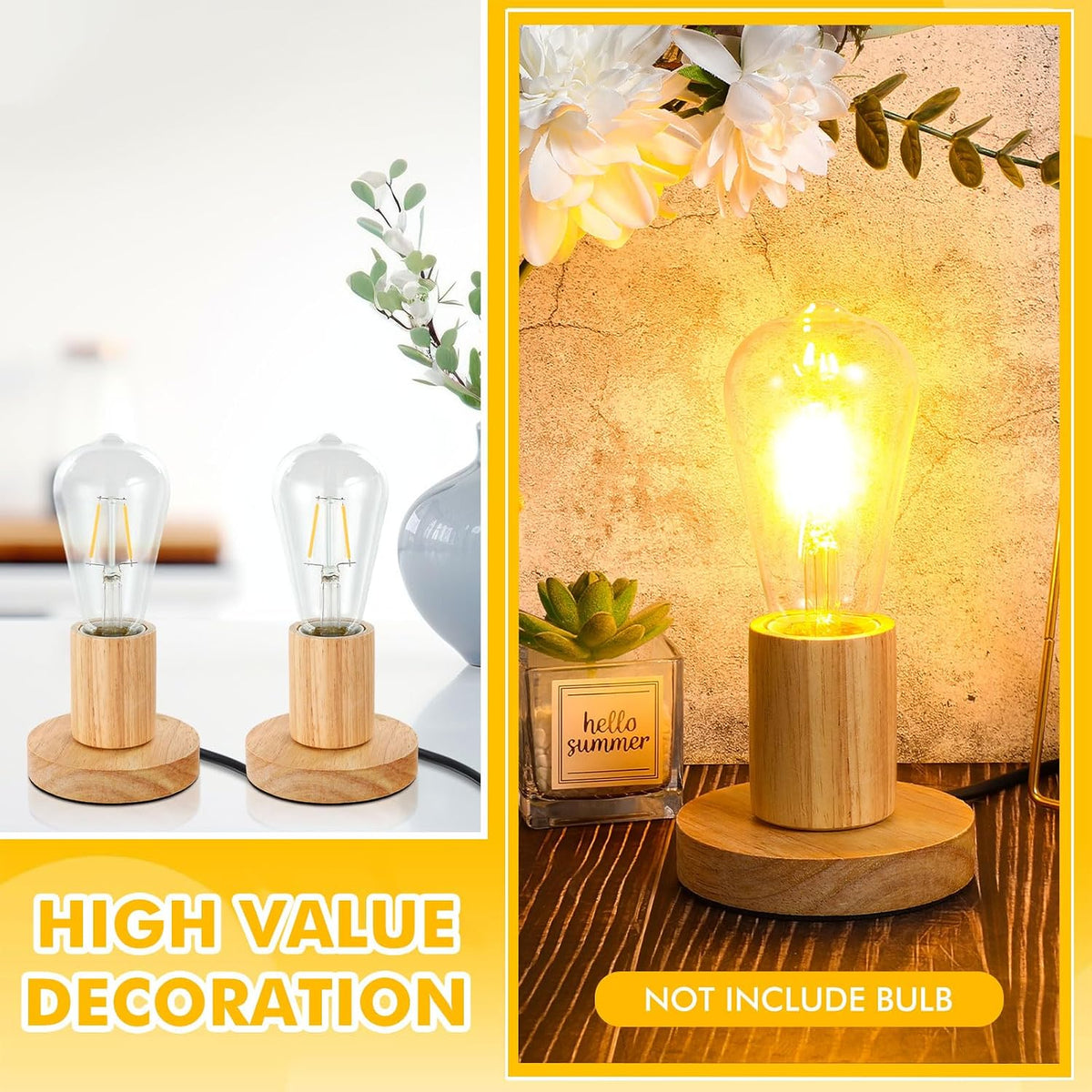 Wood Tone E26 Lamp Base With Switch Cord