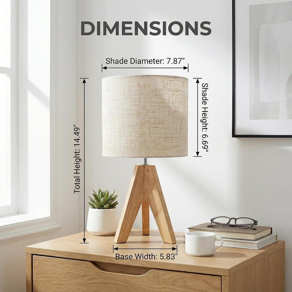 Wood Tripod Linen Shade Bedside Lamps