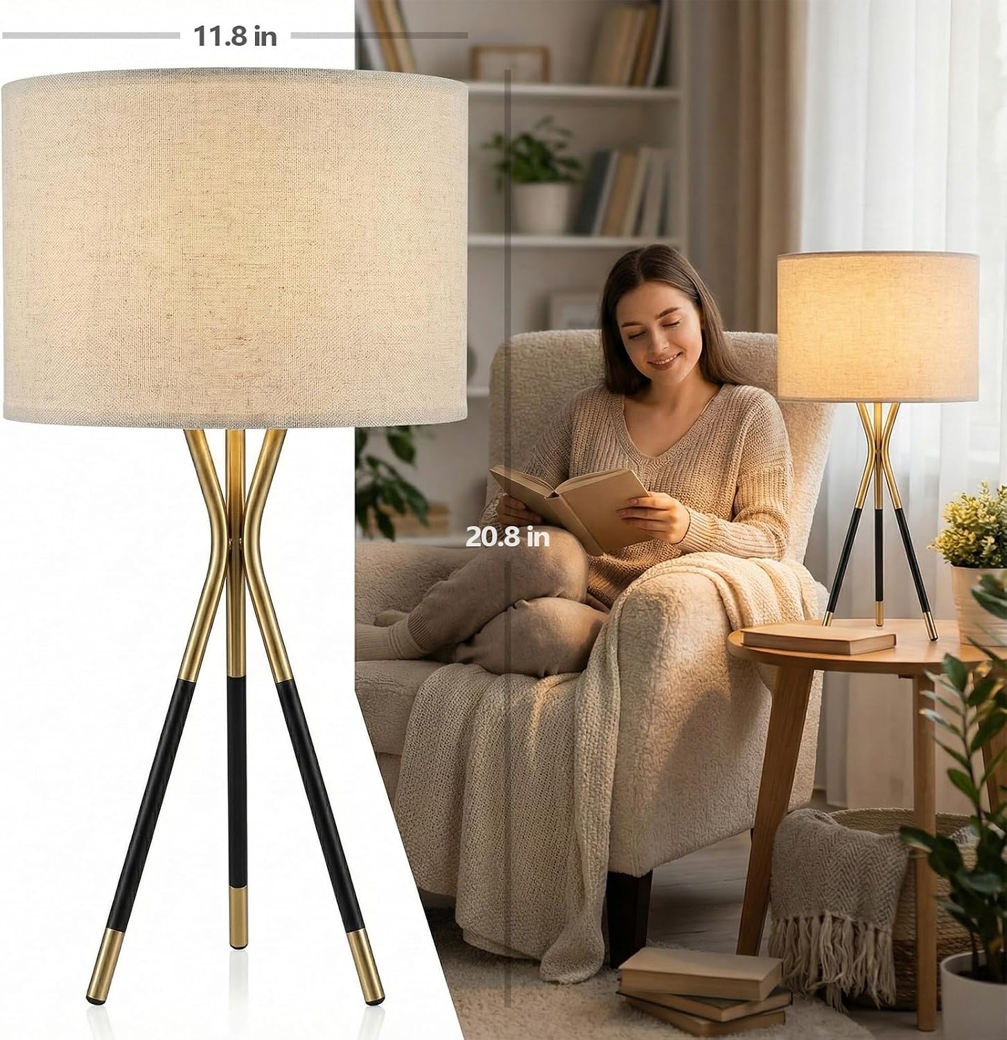 Black Gold Metal Tripod Table Lamp Set