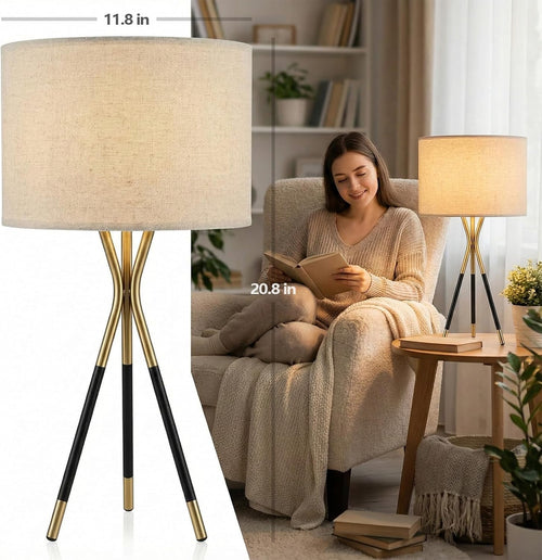 Black Gold Metal Tripod Table Lamp Set
