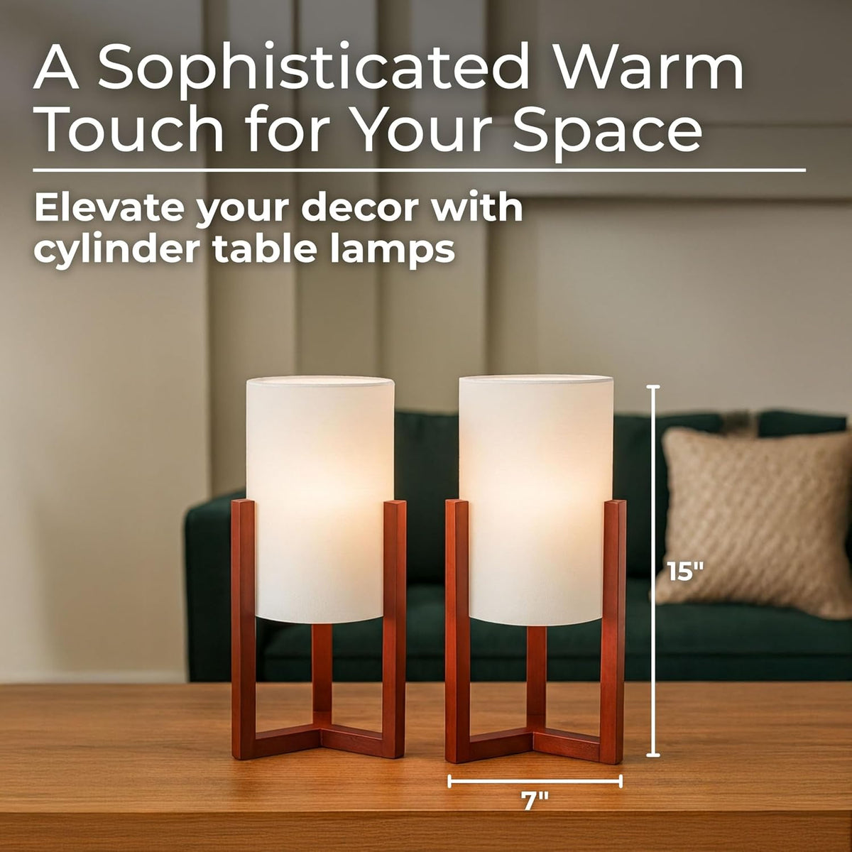 Wood Cylinder Tripod Bedside Table Lamps