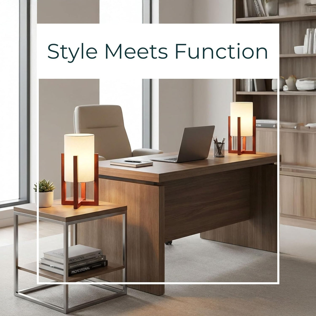 Wood Cylinder Tripod Bedside Table Lamps
